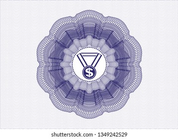 Blue passport style rosette with business award icon inside