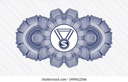 Blue passport style rosette with business award icon inside