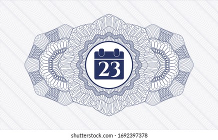 Blue passport style rosette with calendar icon inside
