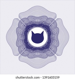 Blue passport style rosette with cat face icon inside