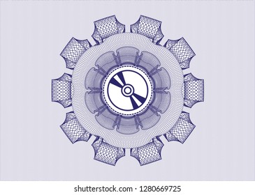 Blue passport style rosette with CD or DVD disc icon inside