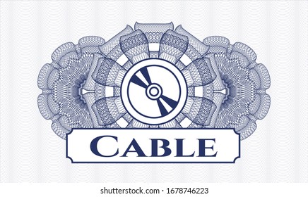 Rosette estilo pasaporte azul con icono de disco de CD o DVD y texto de cable dentro