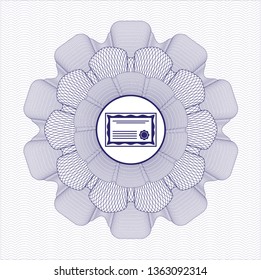 Blue passport style rosette with certificate icon inside