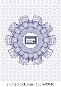 Blue passport style rosette with certificate icon inside