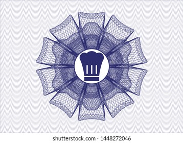 Blue passport style rosette with chef hat icon inside
