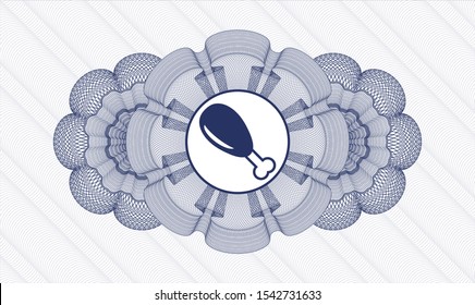 Blue passport style rosette with chicken leg icon inside