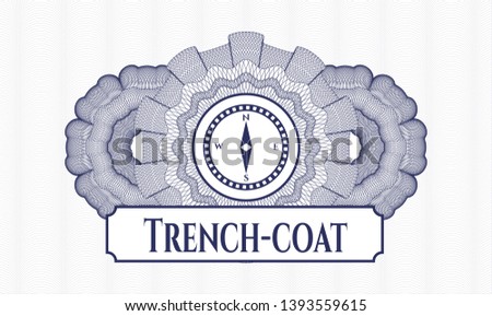 Blue passport style rosette with compass icon and Trench-coat text inside
