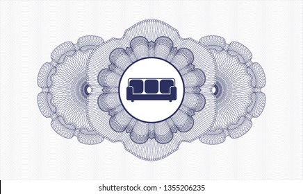 Blue passport style rosette with couch icon inside