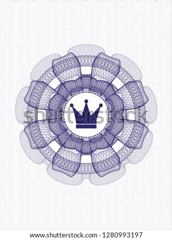 Blue passport style rosette with crown icon inside