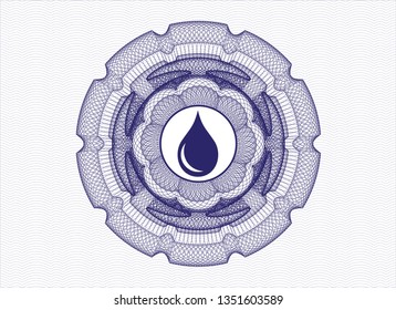 Blue passport style rosette with drop icon inside