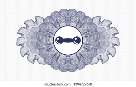 Blue passport style rosette with dumbbell icon inside