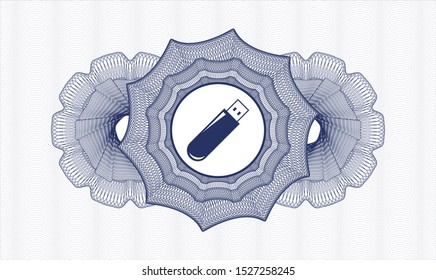 Blue passport style rosette with flash drive icon inside