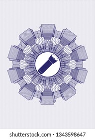 Blue passport style rosette with flashlight icon inside