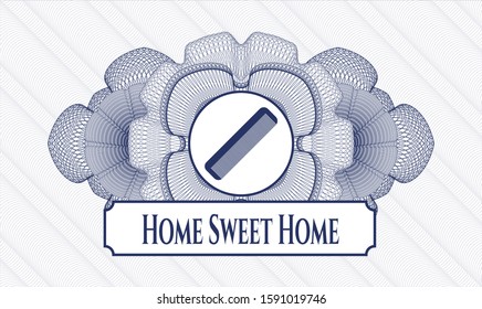 Blue passport style rosette with hair comb icon and Home Sweet Home text inside