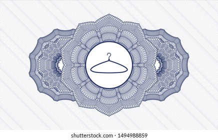 Blue passport style rosette with hanger icon inside