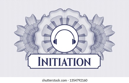 Blue passport style rosette with headphones icon and Initiation text inside