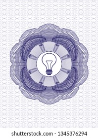 Blue passport style rosette with idea icon inside