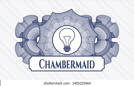 Blue passport style rosette with idea icon and Chambermaid text inside