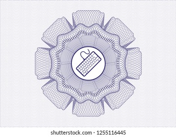 Blue passport style rosette with keyboard icon inside