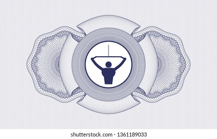 Blue passport style rosette with lat pull down, exercise icon inside
