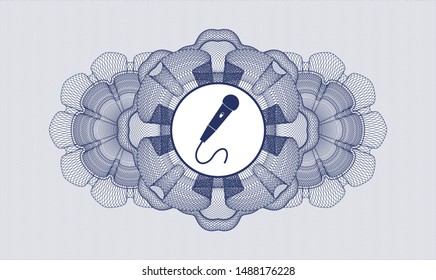 Blue passport style rosette with microphone icon inside