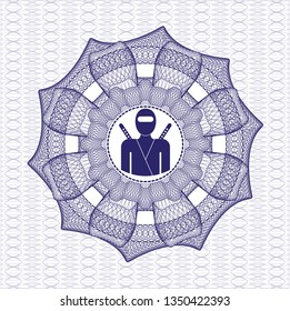 Blue passport style rosette with ninja icon inside