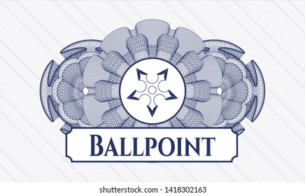 Blue passport style rosette with ninja star icon and Ballpoint text inside