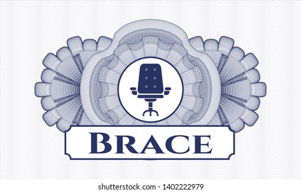 Blue passport style rosette with office chair icon and Brace text inside