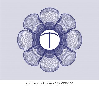 Blue passport style rosette with pickaxe icon inside