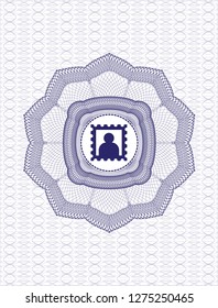 Blue passport style rosette with picture icon inside