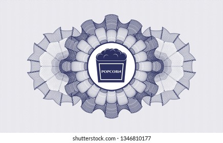 Blue passport style rosette with popcorn icon inside