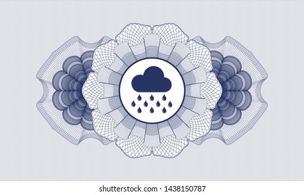 Blue passport style rosette with rain icon inside