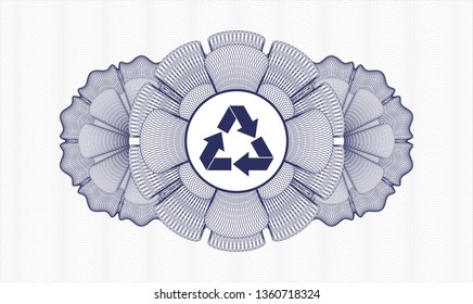 Blue passport style rosette with recycle icon inside