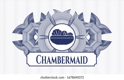 Blue passport style rosette with salad icon and Chambermaid text inside