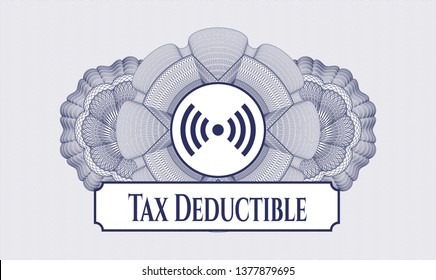 Blue passport style rosette with signal icon and Tax Deductible text inside
