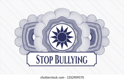 Blue passport style rosette with sun icon and Stop Bullying text inside