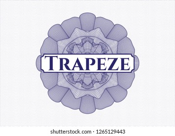 Blue passport style rosette with text Trapeze inside