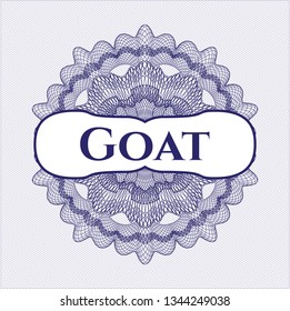 Blue passport style rosette with text Goat inside