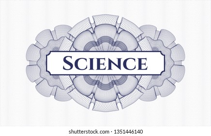 Blue passport style rosette with text Science inside