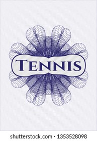 Blue passport style rosette with text Tennis inside