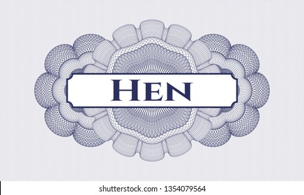 Blue passport style rosette with text Hen inside
