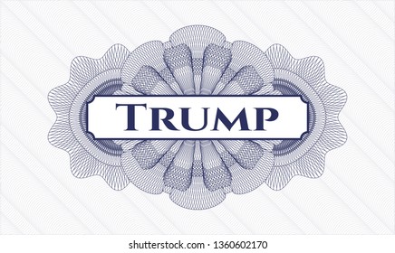 Blue passport style rosette with text Trump inside