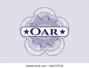 Blue passport style rosette with text Oar inside