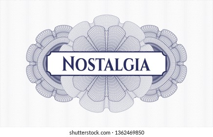 Blue passport style rosette with text Nostalgia inside