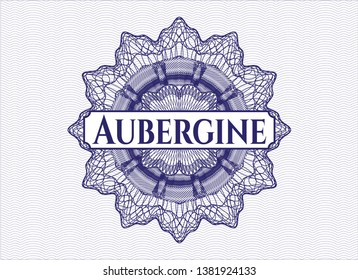 Blue passport style rosette with text Aubergine inside