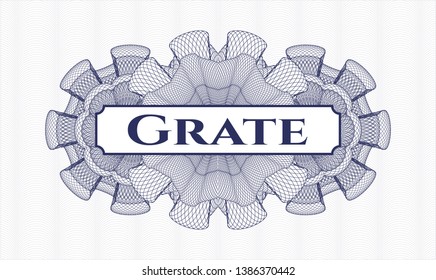 Blue passport style rosette with text Grate inside