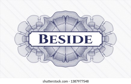 Blue passport style rosette with text Beside inside