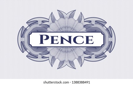 Blue passport style rosette with text Pence inside
