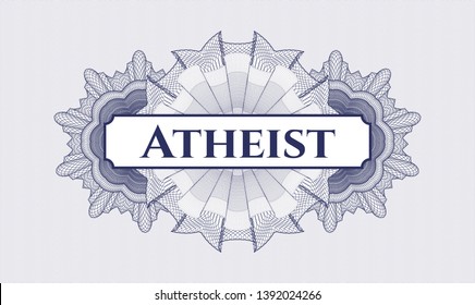 Blue passport style rosette with text Atheist inside