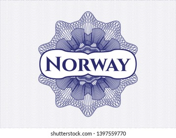 Blue passport style rosette with text Norway inside